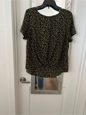 Olive Green Leopard Twist-Front Women's Top